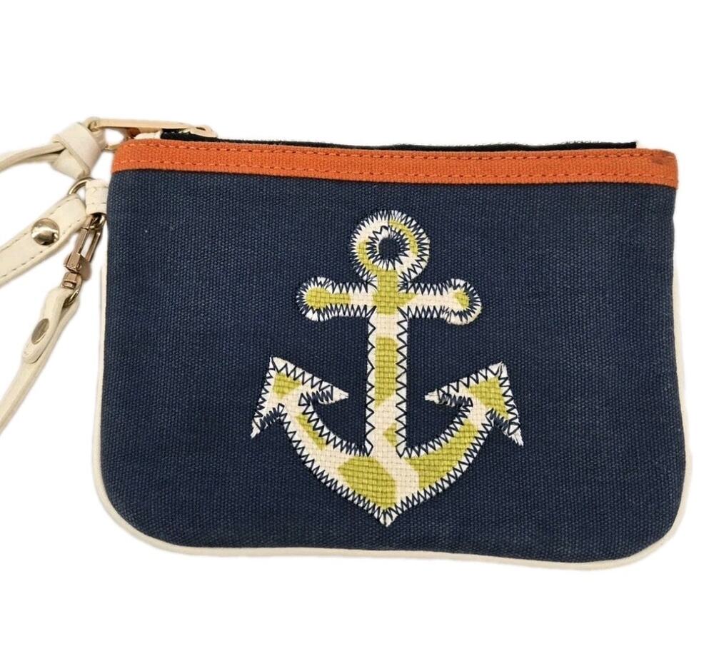 Spartina 449 Rope Wristlet Anchor Stripe Zipper Closure Nautical